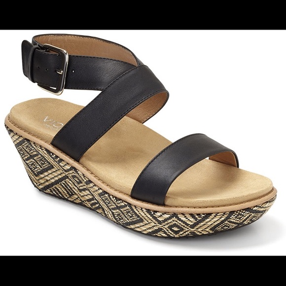 VIONIC CANCUN WEDGE SANDAL BLACK AND TAN ANKLE - Picture 1 of 10